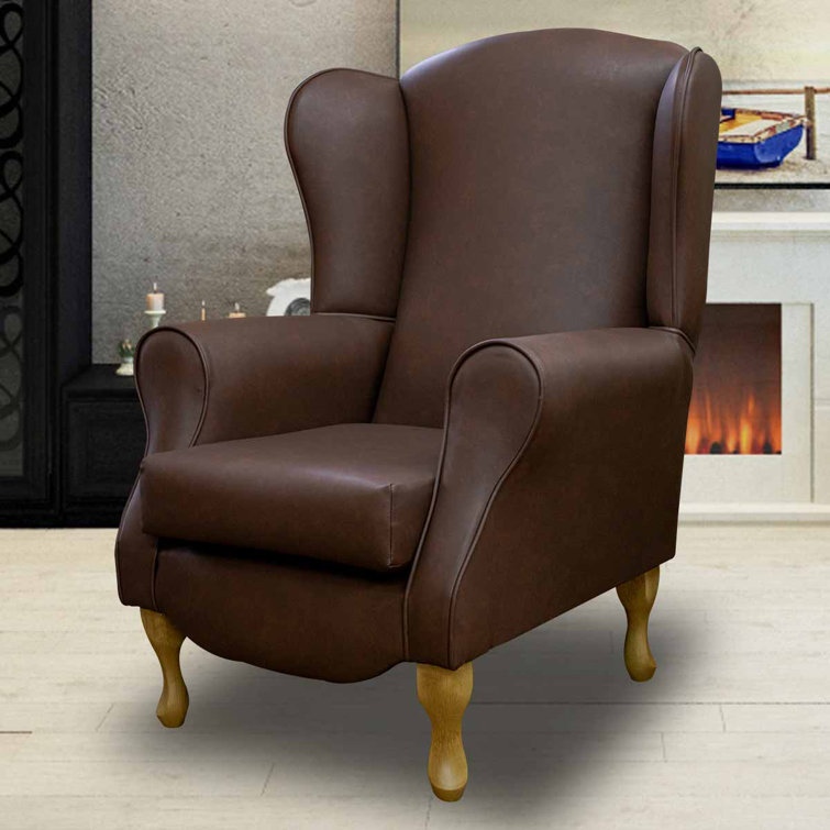 Beaumont Brown Faux Leather Fireside Chair | Wayfair.co.uk